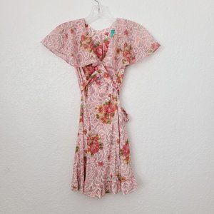 Vintage Pink Floral Ruffle Micro Mini Dress 70s